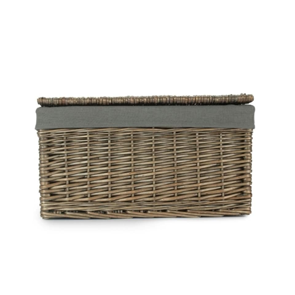 image 1 of Antique Wash Finish Storage Hamper with Grey Sage Lining | Brown | Brown | M