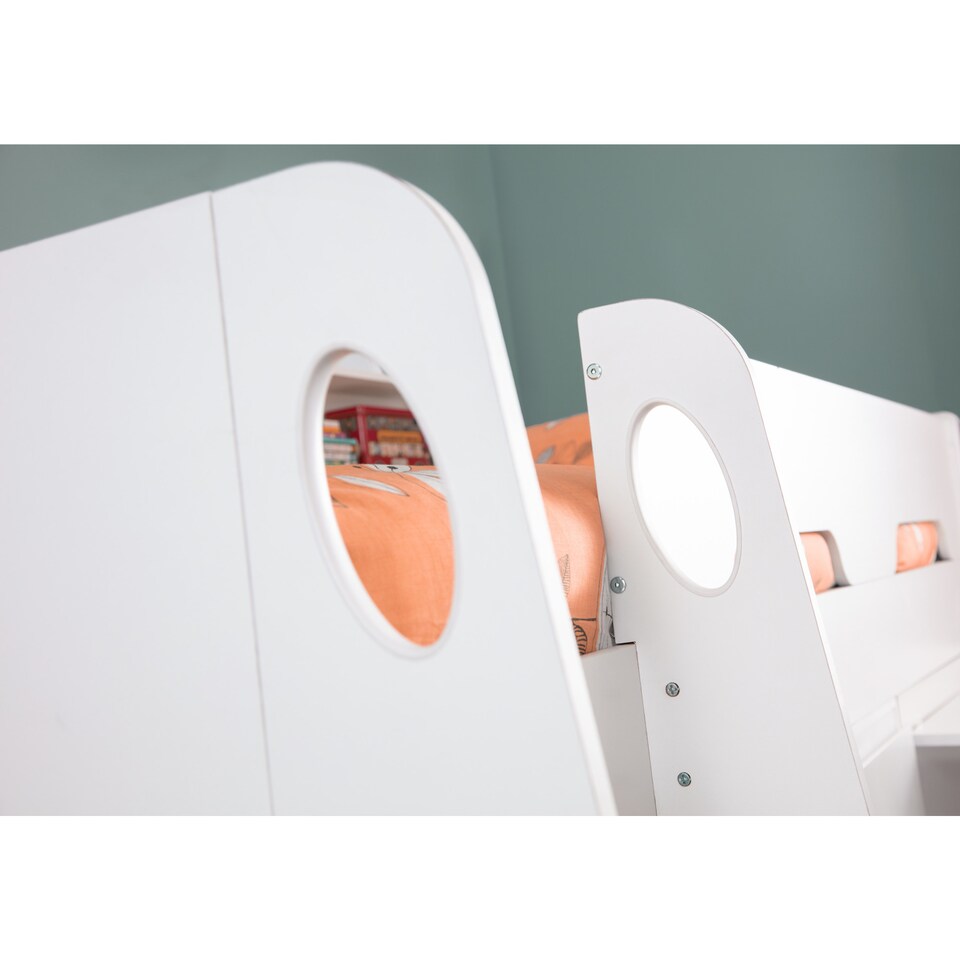 image 1 of Jupiter Mid Sleeper with Pull-Out Desk and Storage - White, Single