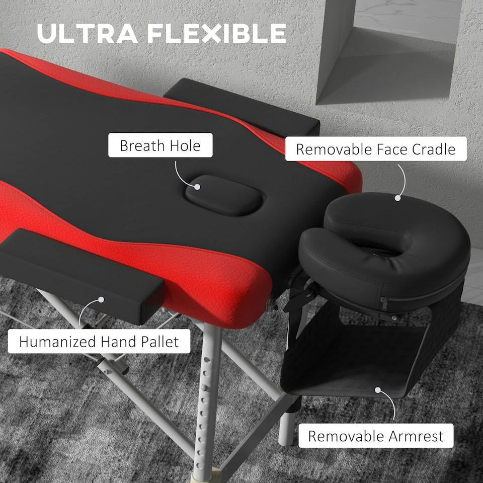 image 1 of HOMCOM Portable Massage Table Beauty Therapy Couch, Aluminum, Red