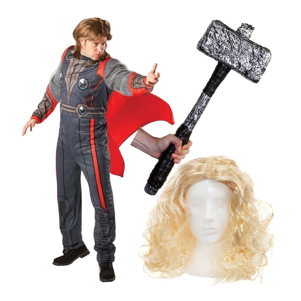 Thor Costume with Large Plastic Hammer & Wig | Multi | One Size