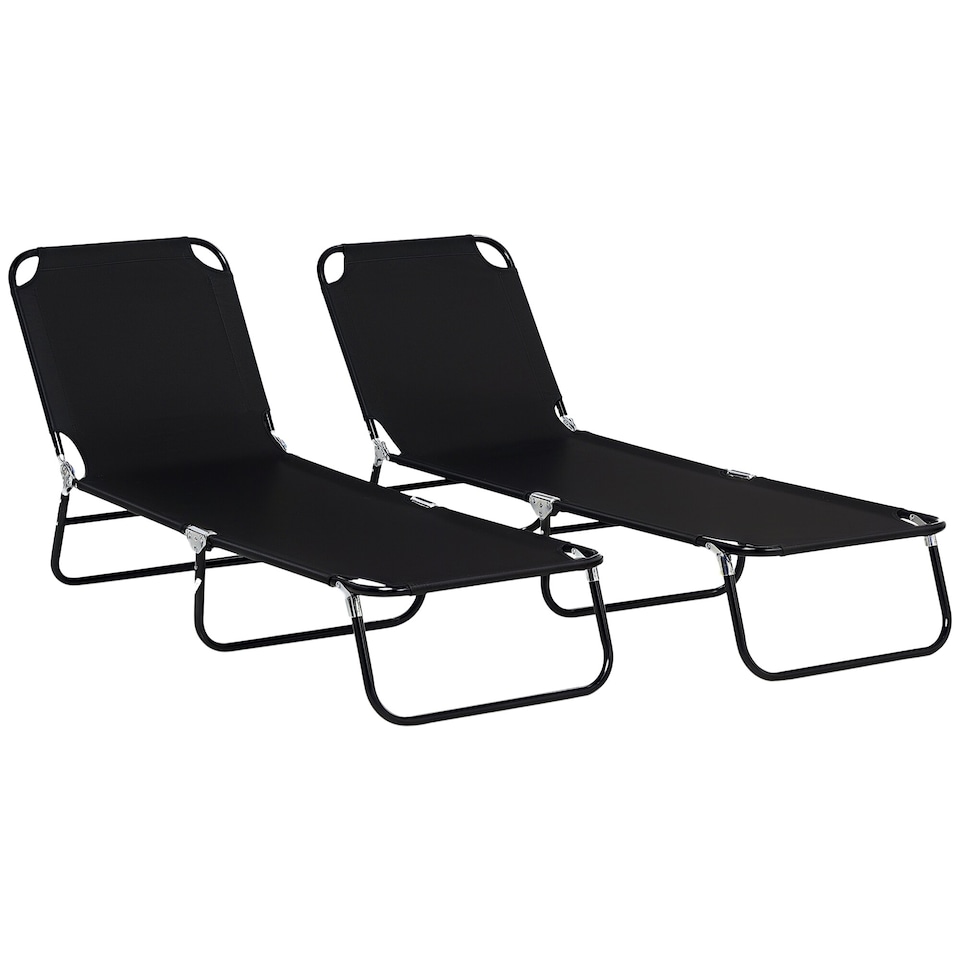 image 1 of Outsunny Folding Sun Loungers Set of 2 with Adjustable Backrest, Black