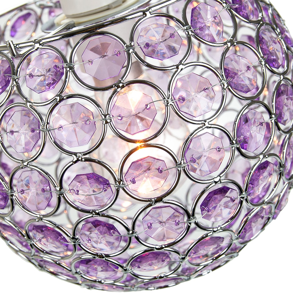image 1 of Modern Round Globe Easy Fit Pendant Shade with Small Purple Acrylic Bead Jewels | Purple