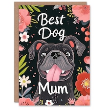 Mothers Day Card Best Puppy Flowers Dog Lover Mum Card