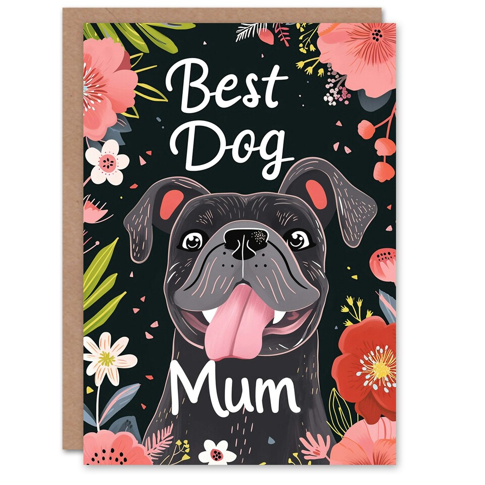 image 1 of Mothers Day Card Best Puppy Flowers Dog Lover Mum Card