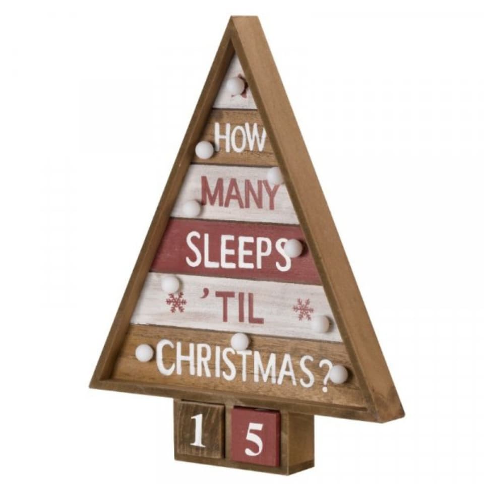 image 1 of 42cm Wooden Christmas Countdown Decoration with 10 Warm White LEDs