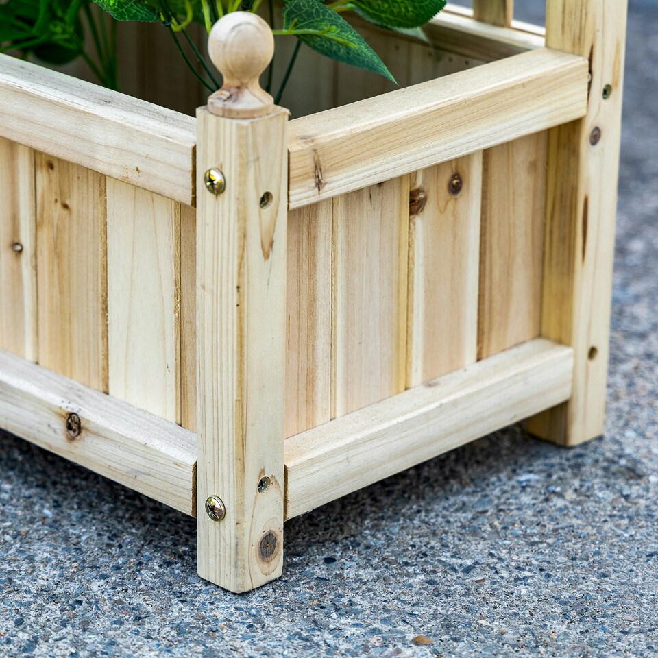 image 1 of Outsunny Raised Garden Bed with Trellis Garden Planters Indoor Outdoor Natural