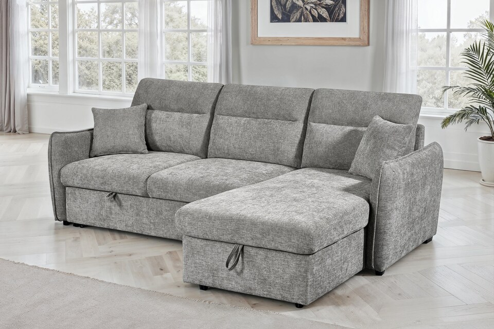image 1 of Grey Chenille Fabric 2C1 Corner Sofabed with Storage ARCHIE