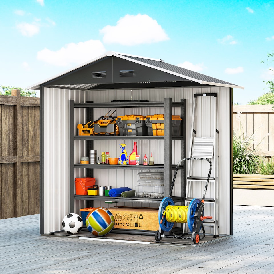image 1 of Outsunny 6.5 x 3.5ft Metal Garden Shed, Outdoor Storage Shed for Tool Organization with Double Sliding Doors and 4 Vents for Garden, Patio, Dark Grey