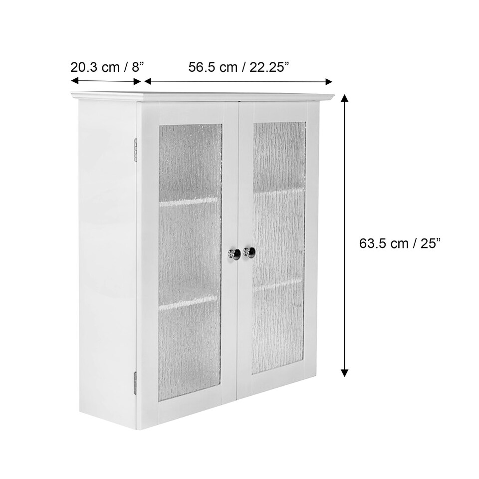 image 1 of Teamson Home Bathroom Wall Cabinet 2 Glass Doors White Connor