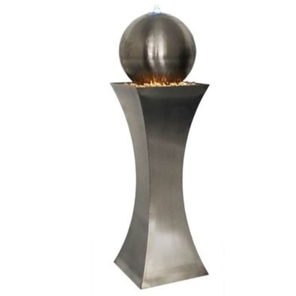 image 1 of Brushed Hourglass and Sphere Water Feature with Lights