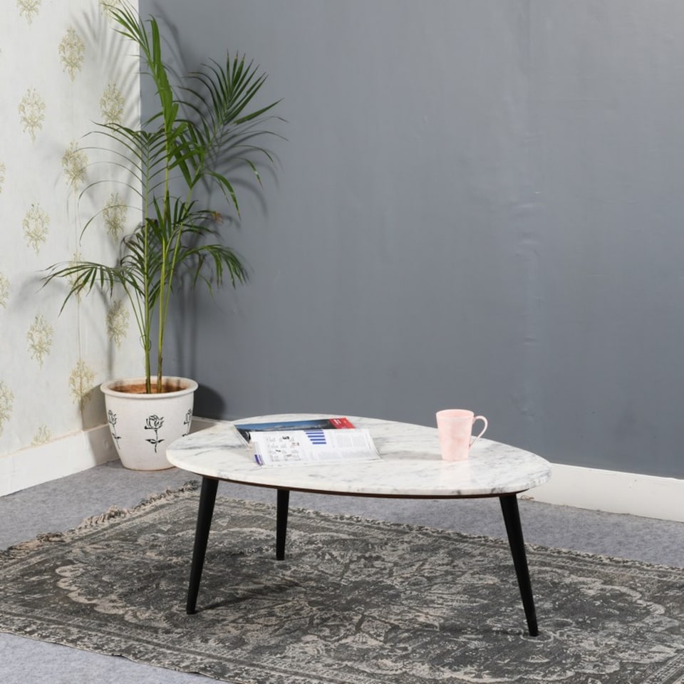 image 1 of Opal Coffee Table with White Marble Top & Metal Legs - L60 x W90 x H35 cm