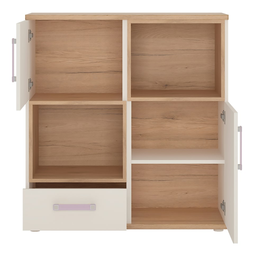 image 1 of 4KIDS 2 Door 1 Drawer Cupboard with 2 Open Shelves with Lilac Handles