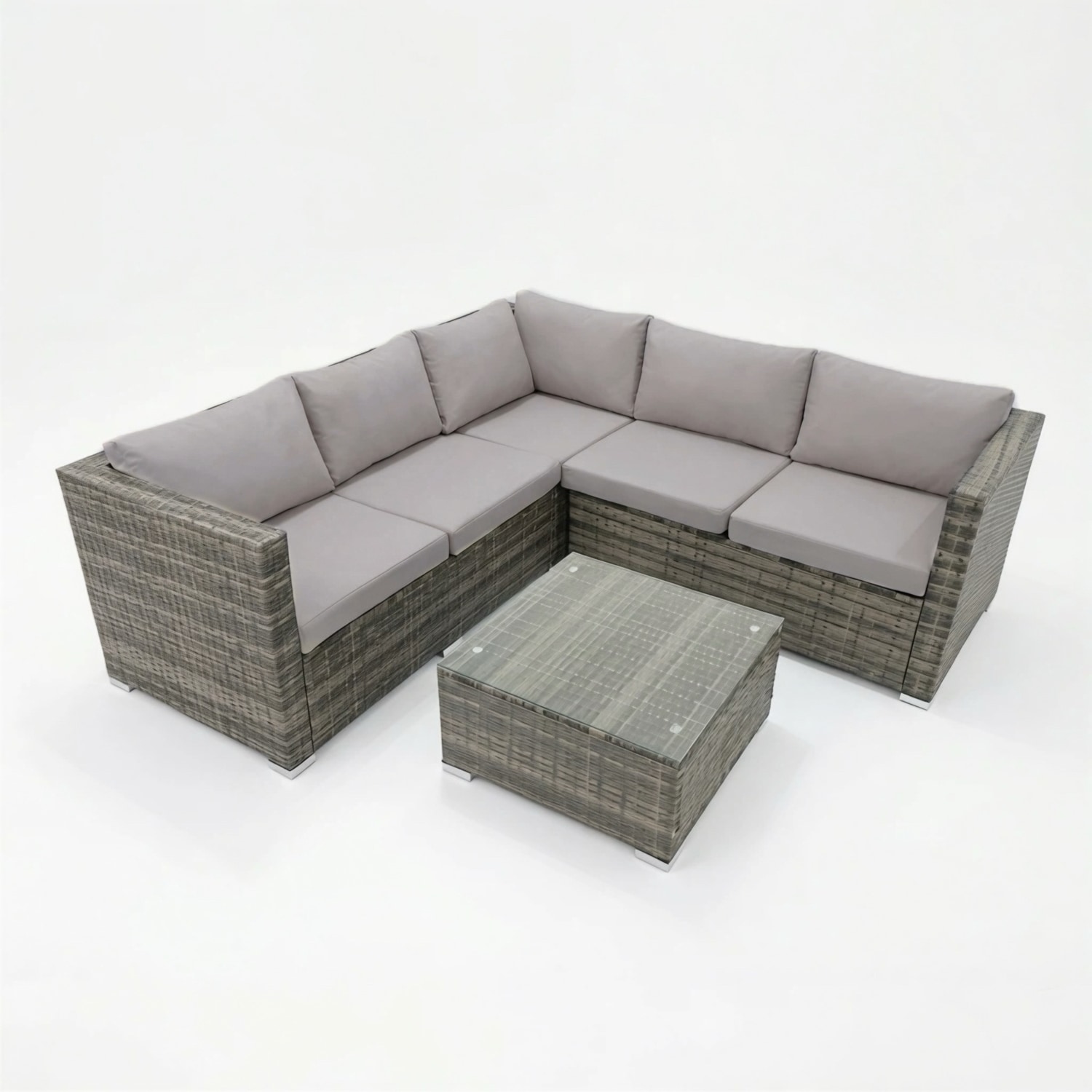 Alivio 5 Seater Rattan Garden Sofa Set, Luxury Outdoor Corner Furniture | Grey | 1