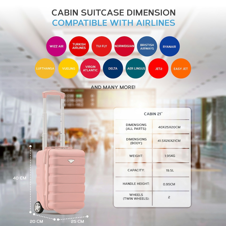image 1 of Flight Knight Lightweight 2 Wheel ABS Hard Suitcase Cabin Hand Luggage 100+ Airlines Approved - British Airways, Ryanair & easyJet Free Carry On 40x20x25cm Pink | Rose | Cabin Bag