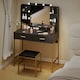 image 7 of HOMCOM Dressing Table with Lighted Mirror, Cushioned Stool, Drawers, Shelves, LED Makeup Vanity Desk Set, Modern Dresser Vanity Table for Bedroom, Black