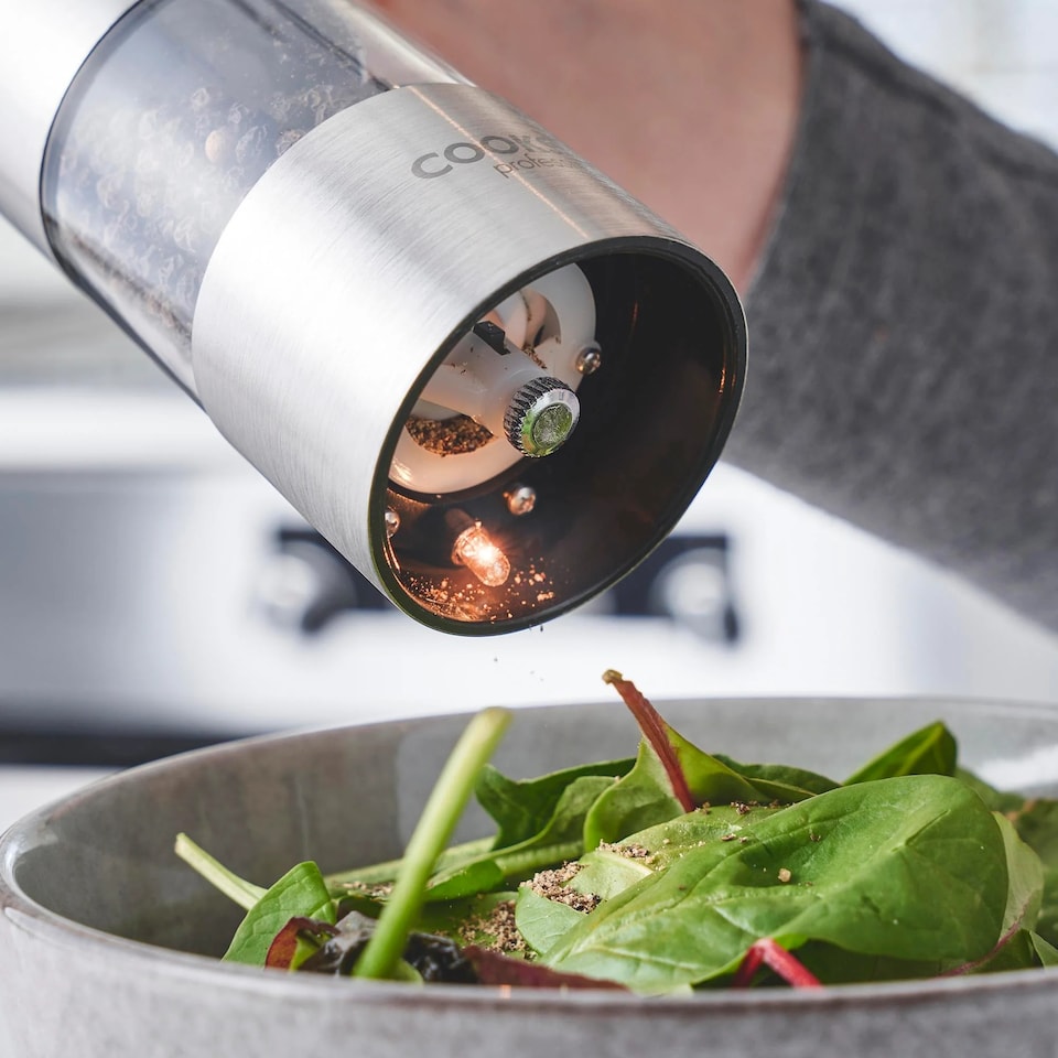 image 1 of Cooks Professional Electric Salt & Pepper Mill - Stainless Steel Automatic Grinder | Silver | Silver | 2