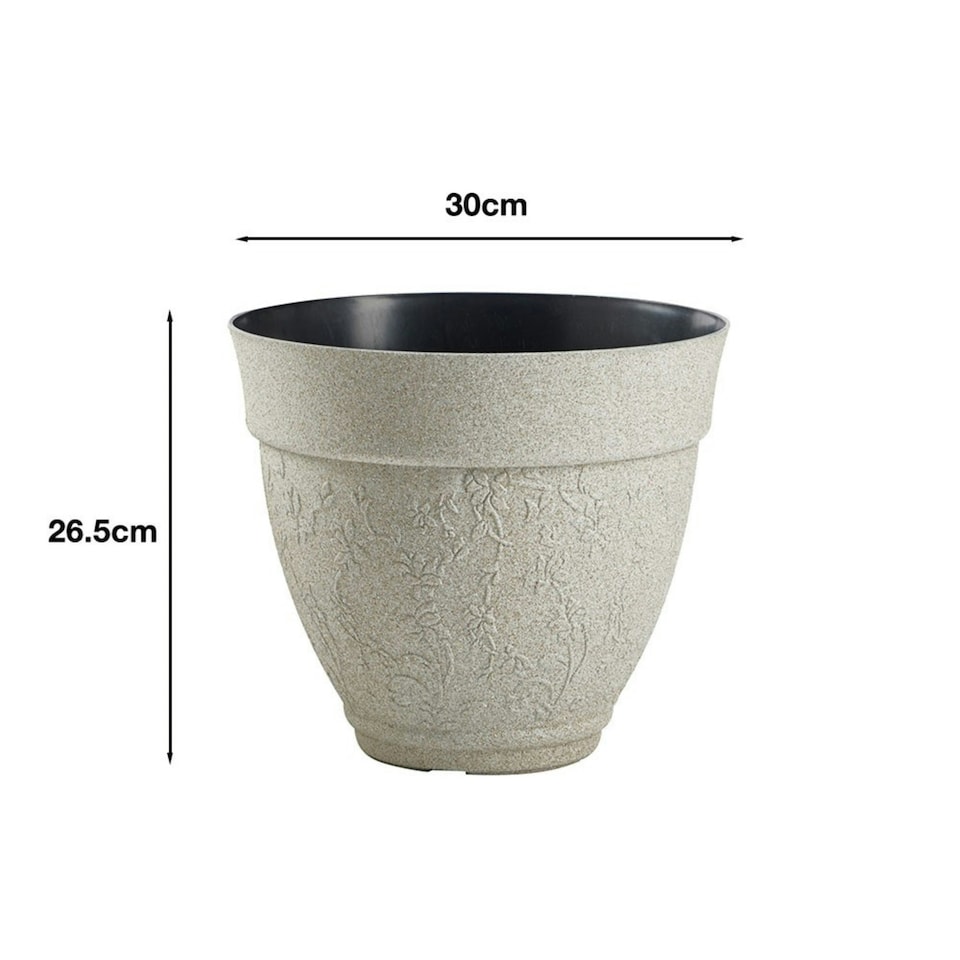 image 1 of Pack of 3 Floral Design Planters in Sandstone Finish | Cream