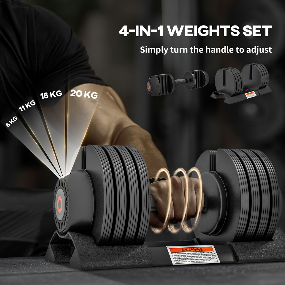 image 1 of SPORTNOW 4-in-1 Adjustable Dumbbells, Weights Set, 6kg, 11kg, 16kg, 20kg