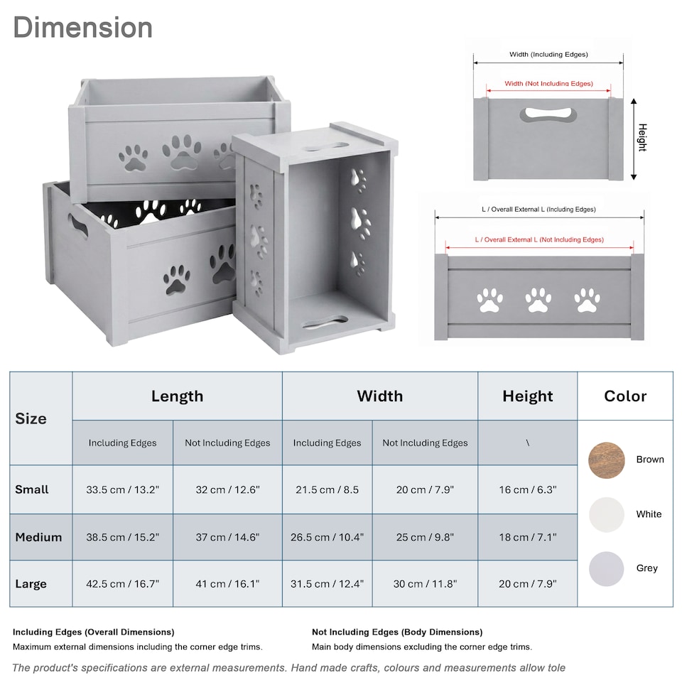 image 1 of Paw Shaped Cutout Dog Toys Chest Gift Hampers Storage Collection Box Wooden Crates Gift Hampers (Grey, Small)