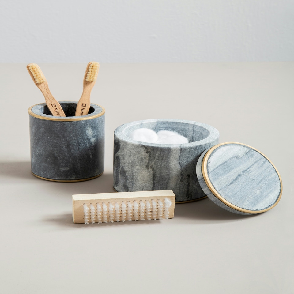 image 1 of Grey Marble Brass Storage Pot