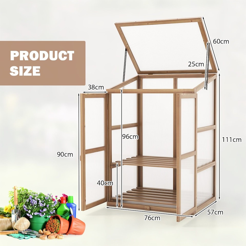 image 1 of COSTWAY Garden Cold Frame Portable Mini Wooden Greenhouse Outdoor Plant Cabinet