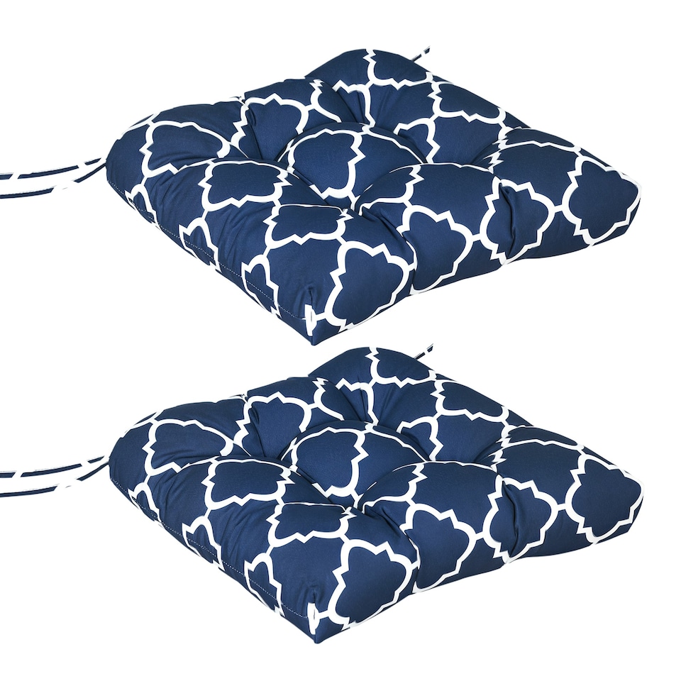 image 1 of Outsunny Set of 2 Chair Cushions Seat Pads w/ Ties Blue for Garden Chairs Blue Blue | Blue