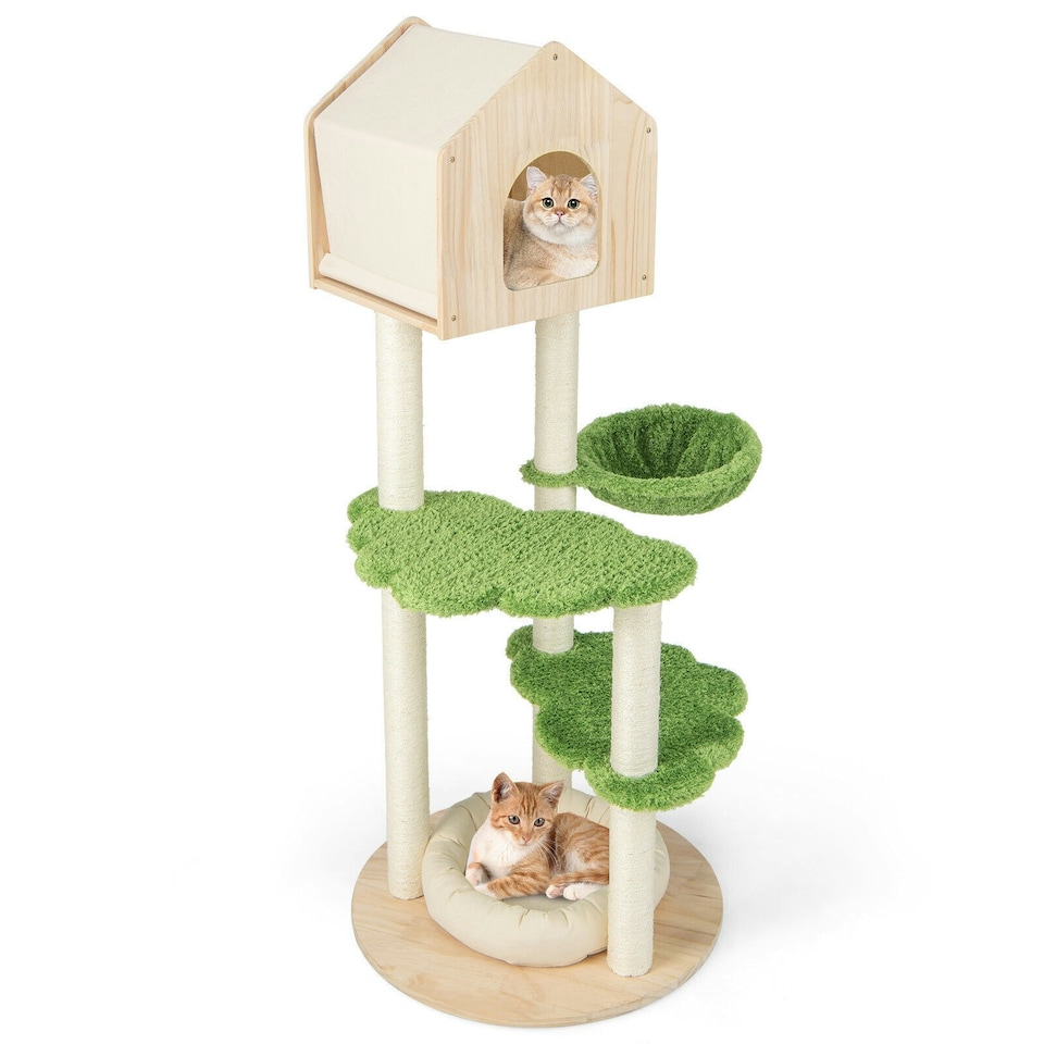 image 1 of COSTWAY Wooden 5-Layer Cat Tree 139 cm Cat Activity Center