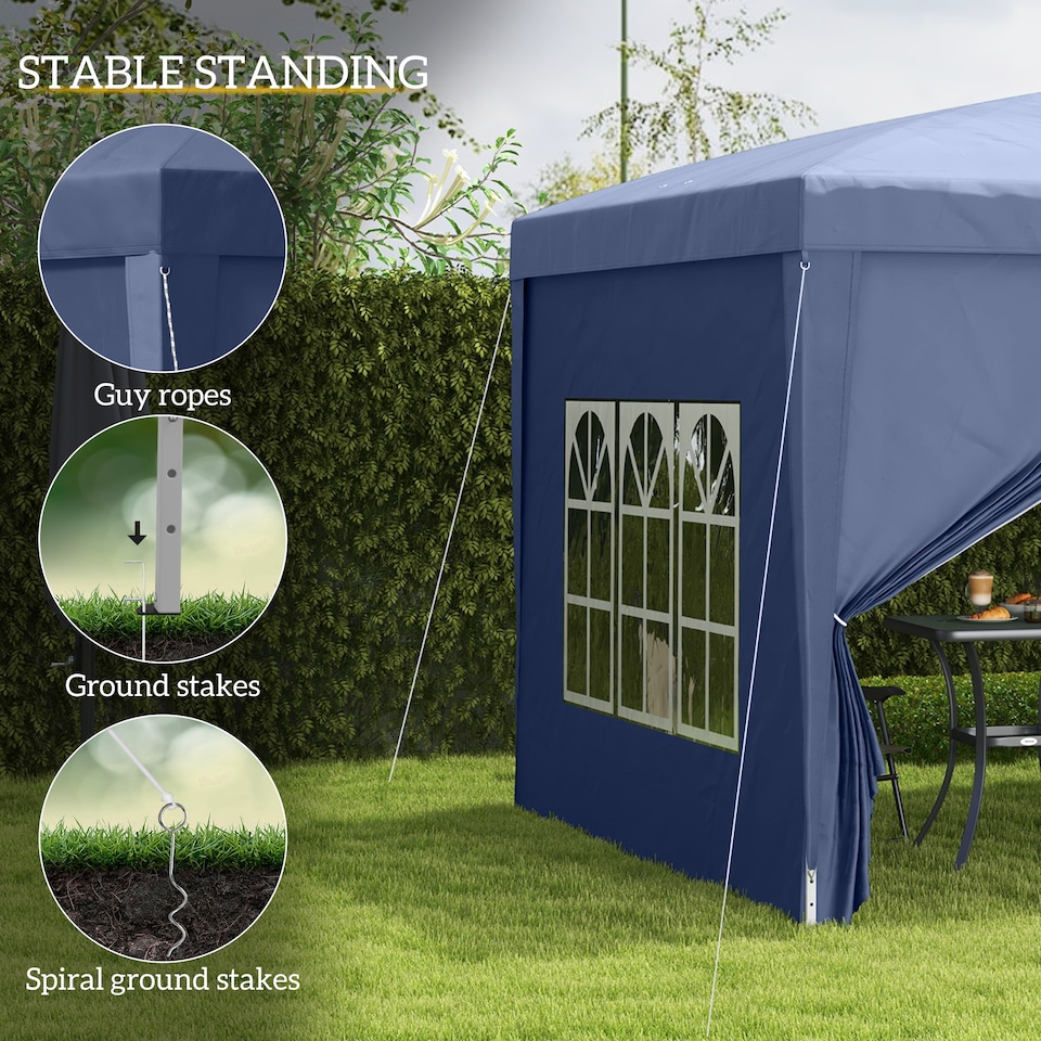 image 1 of Outsunny 3 x 3 m Garden Pop Up Gazebo, Wedding Party Tent Marquee, Water Resistant Awning Canopy with Sidewalls, Windows, Carry Bag, Blue