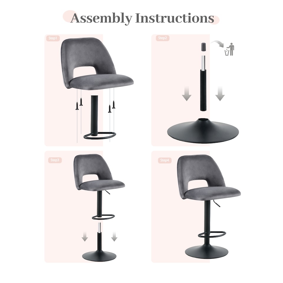 image 1 of SONARA Set of 1 Adjustable Velvet Upholstered Breakfast Bar Stools | Grey