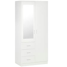 HOMCOM 2-Door Wardrobe w/ Adjustable Shelf 3 Drawers for Bedroom, 180cm, White