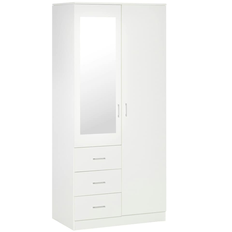 image 1 of HOMCOM 2-Door Wardrobe w/ Adjustable Shelf 3 Drawers for Bedroom, 180cm, White
