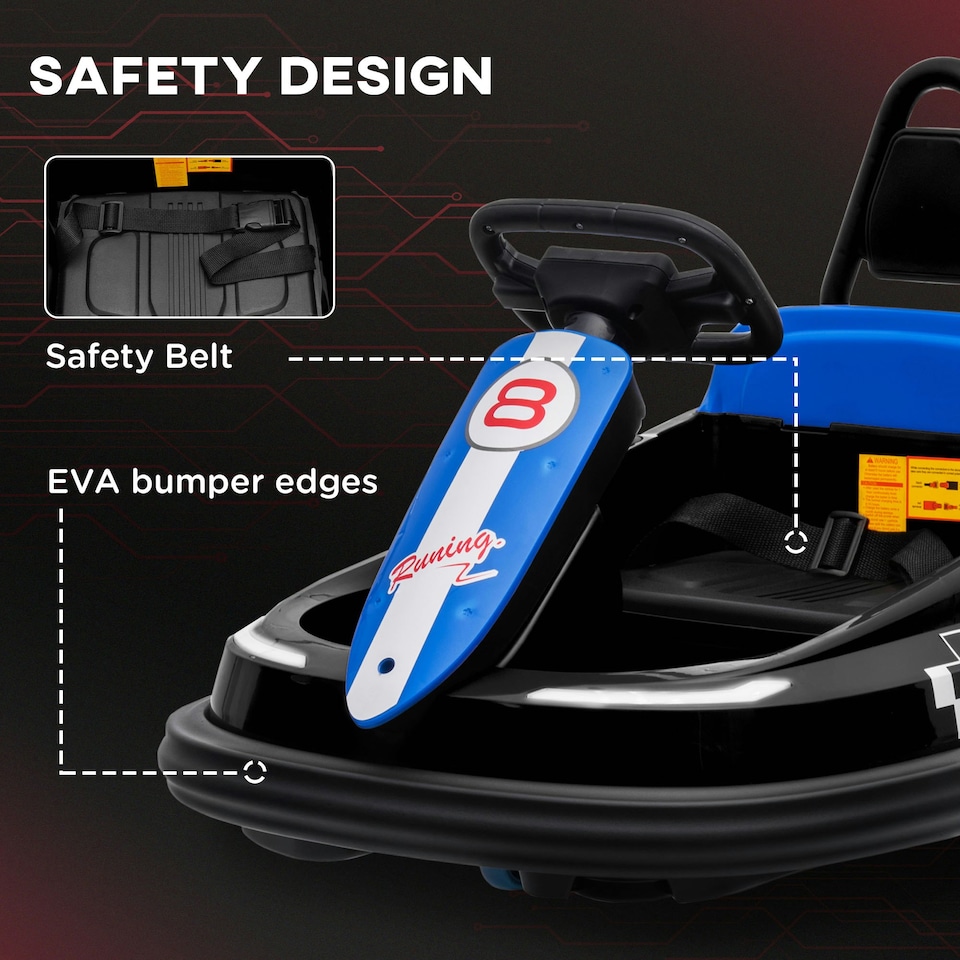 image 1 of HOMCOM 6V Kids Bumper Car, 360° Rotation Waltz Car w/ 2 Speeds - Black