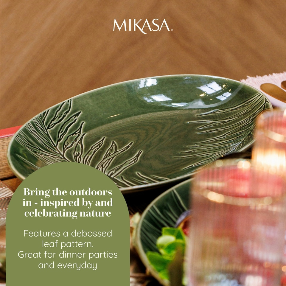 image 1 of Mikasa Serving Platter Green Ceramic Oval 36cm