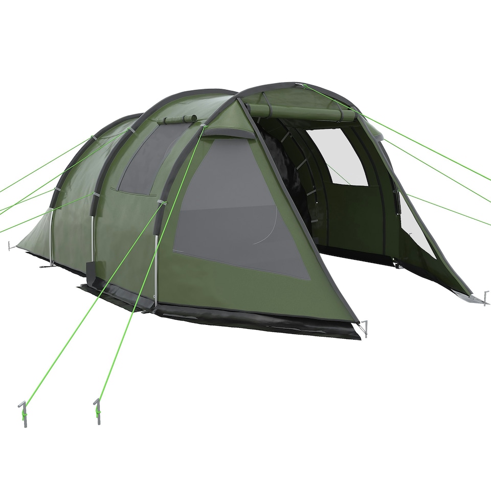 image 1 of Outsunny 3-4 Persons Tunnel Tent, Two Room Camping Tent w/ Windows, Black