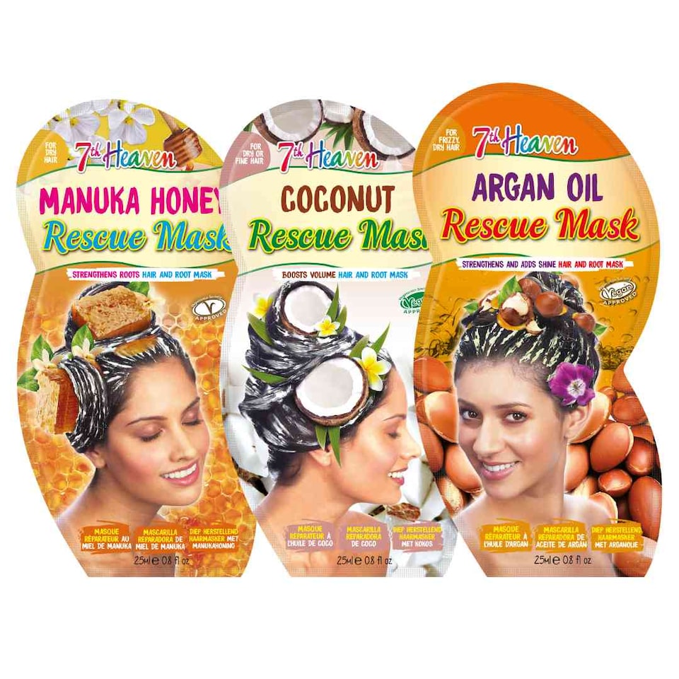 7th Heaven Hair Mask - 3 Pack Manuka Honey, Coconut Oil, Argan Oil