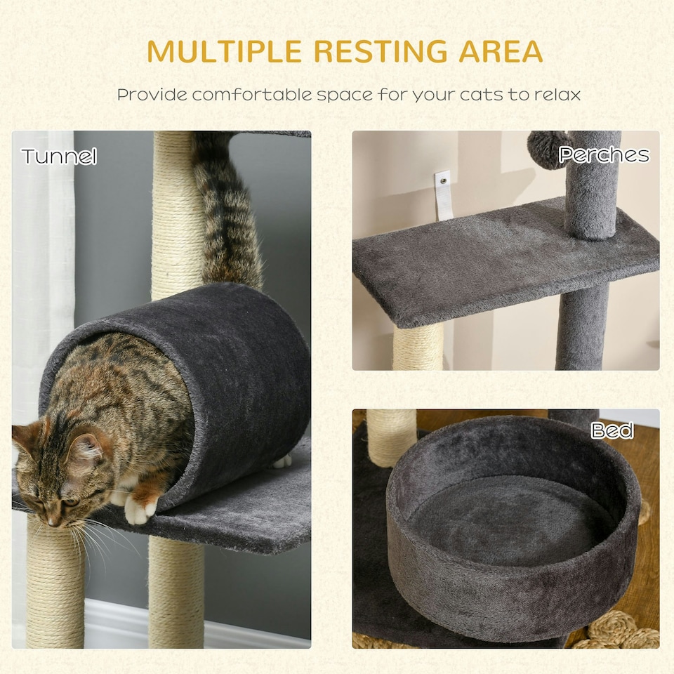 image 1 of PawHut 121cm Cat Tree Tower Activity Centre with Scratching Post Grey