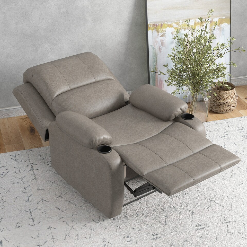 image 1 of HOMCOM Recliner Chair, Microfibre Reclining Chair with Adjustable Leg Rest, Cup Holders, Recliner Armchair for Home Living Room, Brown