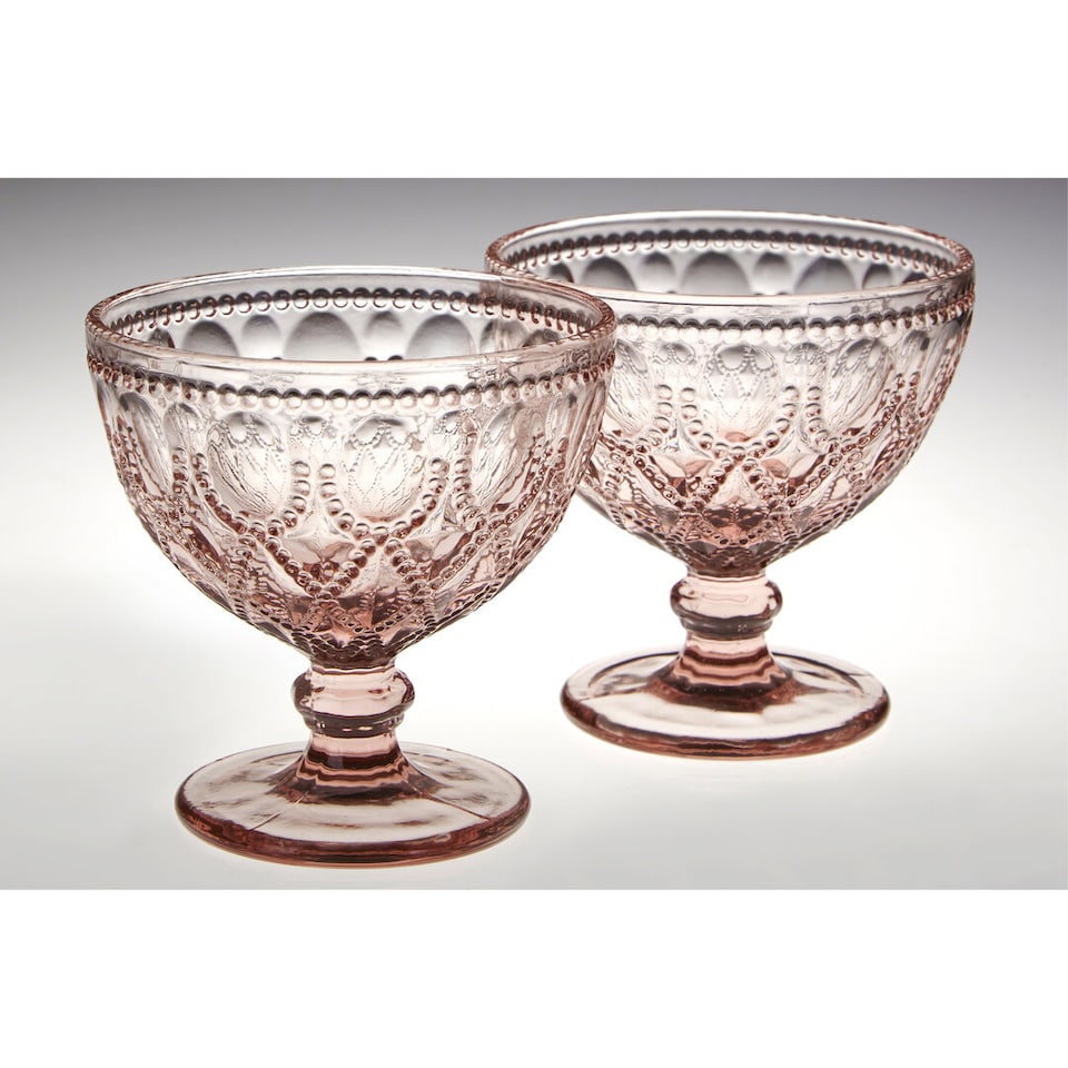 image 1 of Fleur Set Of Two Pink Glass Sundae Dishes