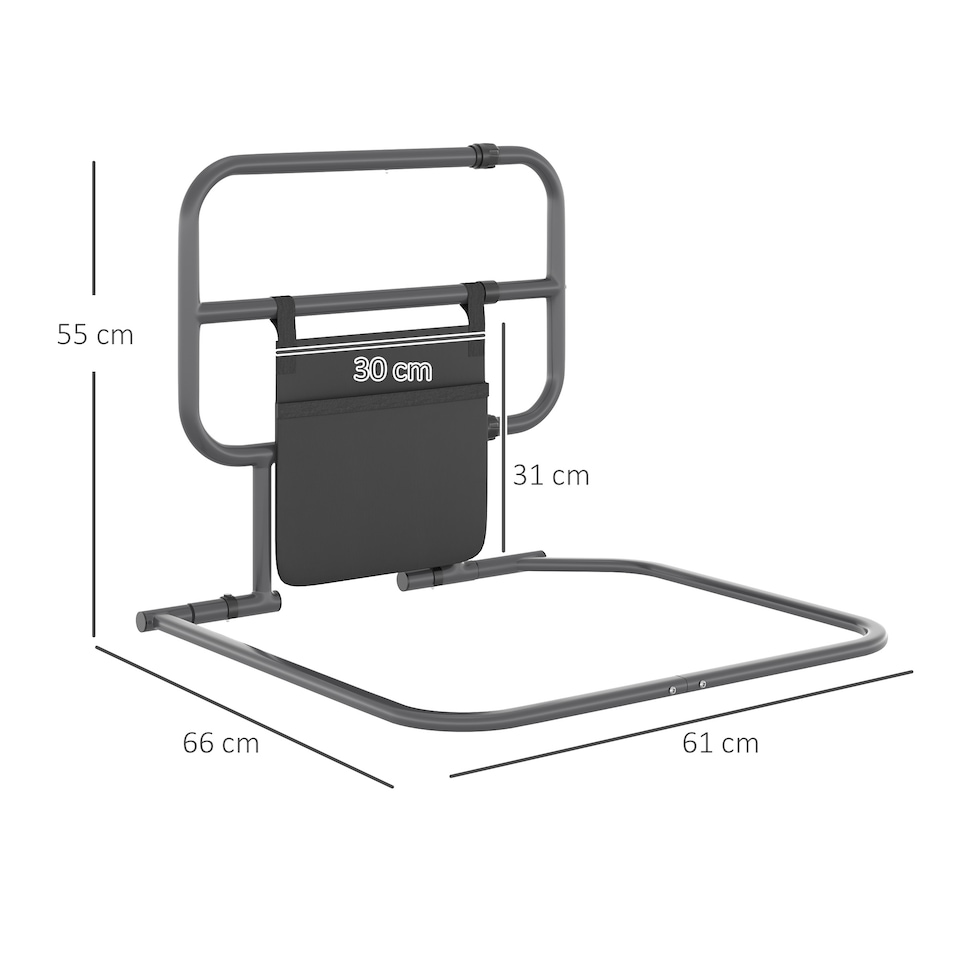image 1 of HOMCOM Folding Bed Rail for Elderly Safety Bed Assist Bar w/ Pocket for Adults