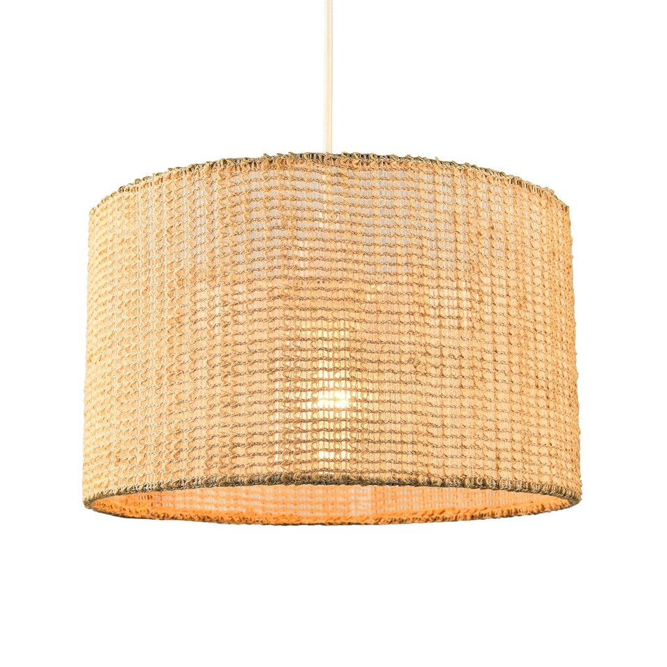 image 1 of Unique Natural Brown Linen String Lamp Shade with Inner Clear PVC Cream