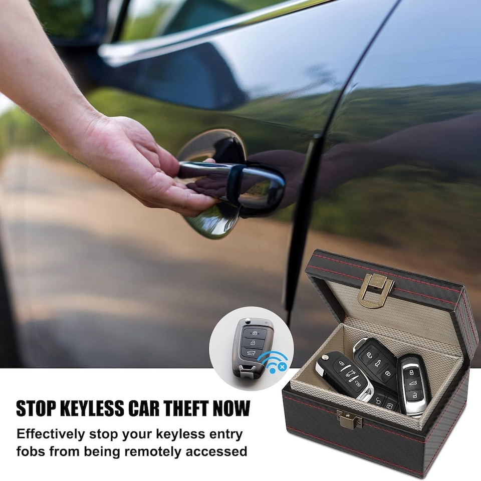 image 1 of DYZI RFID Faraday Box with 2 Signal Blocking Pouches for Car Keys Black