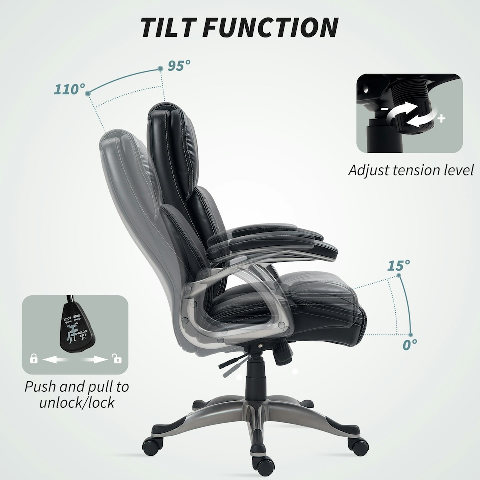 image 1 of HOMCOM Tilting Executive Office Chair, PU Leather Desk Chair, Black