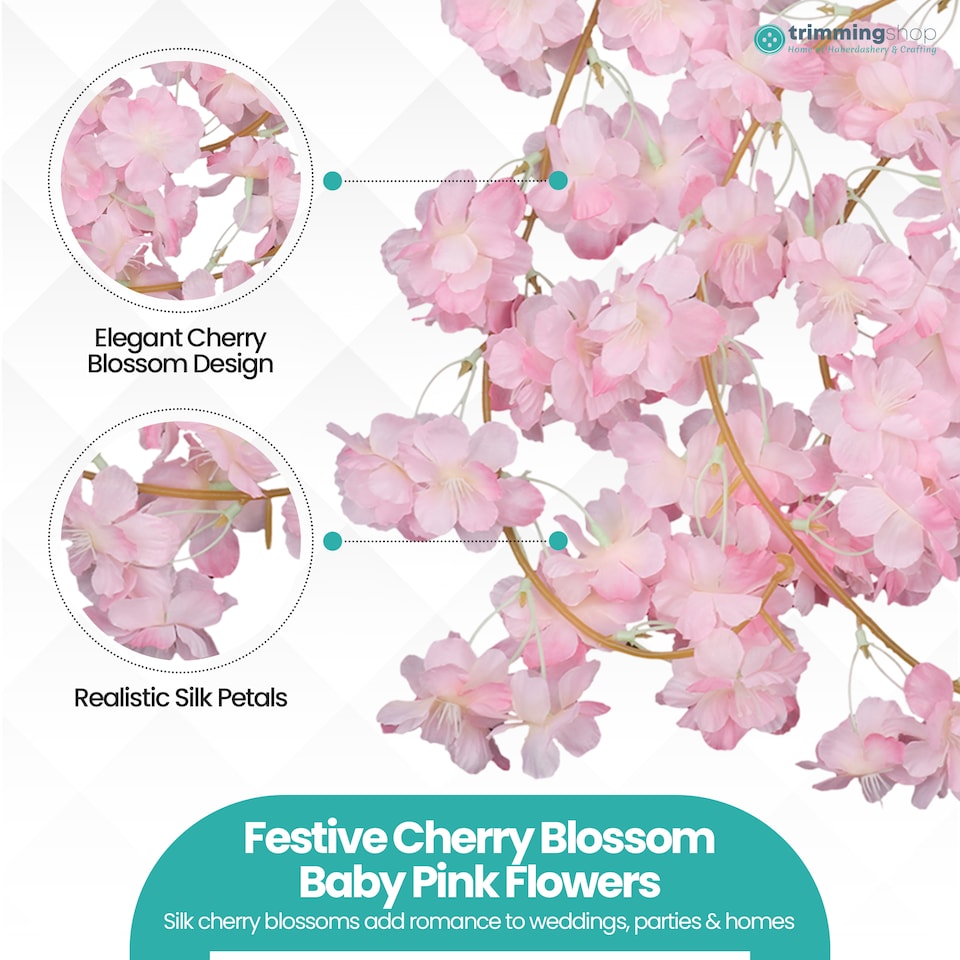 image 1 of 180cm Cherry Blossom Flower Garland, 144 Blooms with No Wire Hanging Flowers