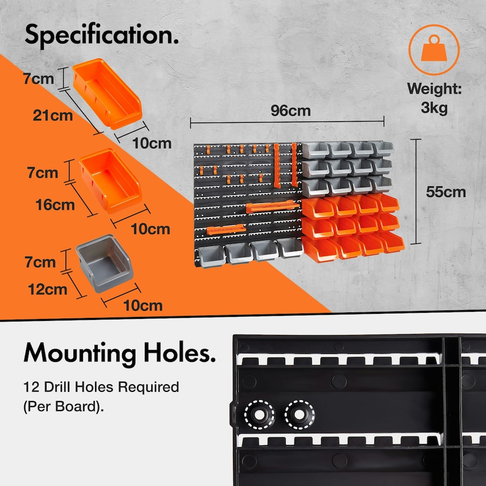 image 1 of VonHaus 44 Piece Wall Mounted Pegboard for Garage Storage