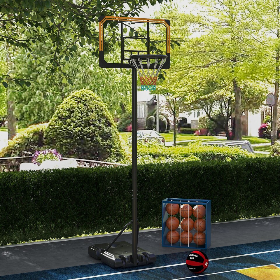 image 1 of SPORTNOW Basketball Backboard Hoop Net Set System with Wheels, 182-213cm - Black