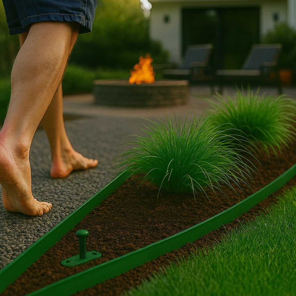 image 1 of Harbour Housewares Flexible Plastic Lawn & Path Edging with 40 Pegs & Mallet - 10m x 4cm - Green | Green | Green | 1