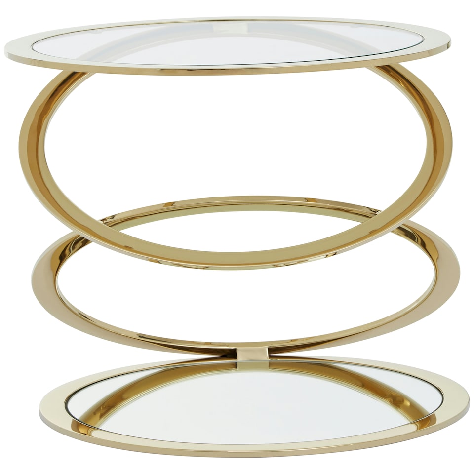image 1 of Interiors by Premier Clear Glass and Gold Metal Side Table, Contemporary End Table with Glass Top and Bottom Shelf, Modern Table Gold