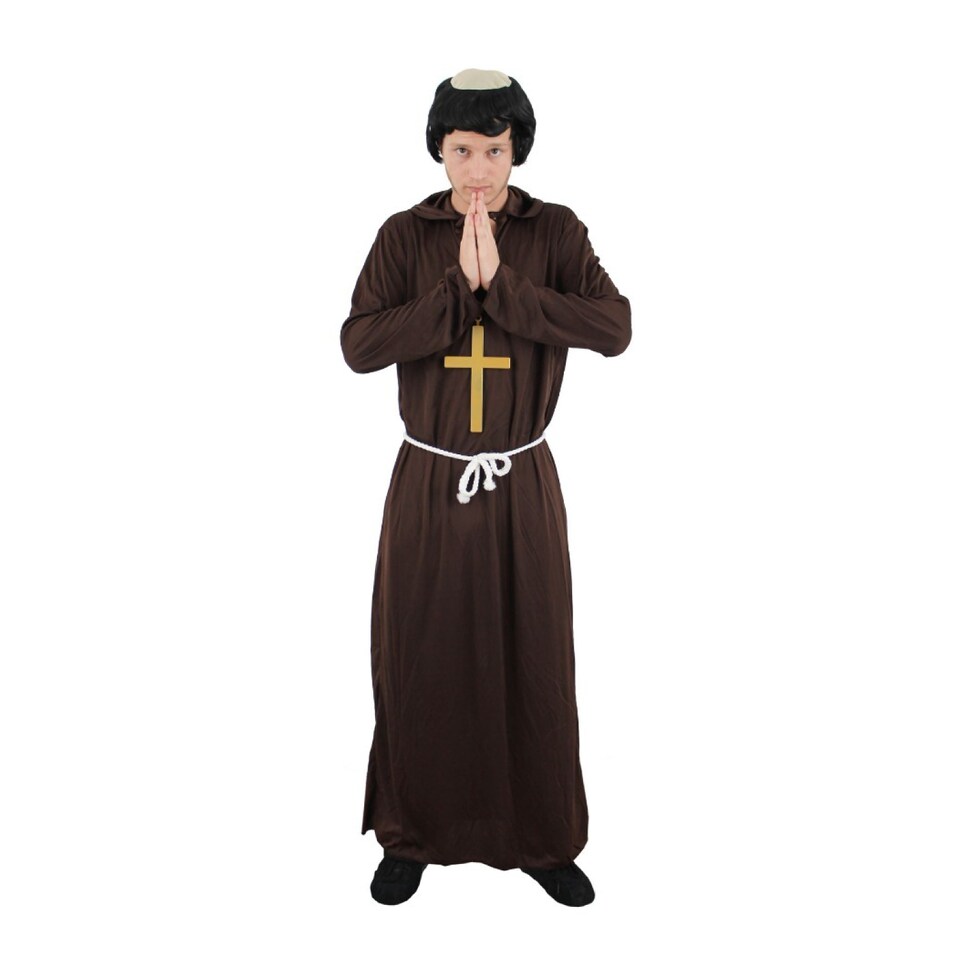 image 1 of Black Monk Costume with Cross & Wig | Black | M