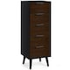 image 2 of Walnut Oak and Matt Black Narrow Chest of Drawers (5 Drawers)