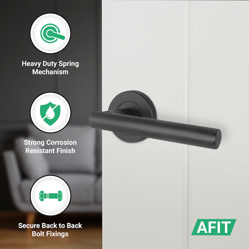 image 1 of AFIT Black Door Handles Round Rose T-Bar 1 Pair Olvera Range